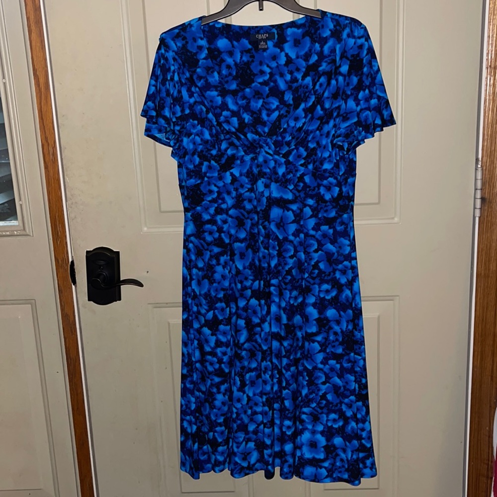 Chaps Black and Blue Floral Dress Size Large